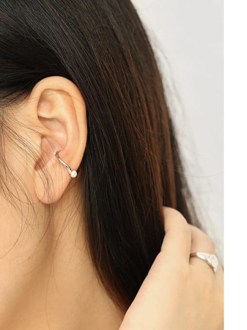 DAKA 925 Sterling Silver Imitation Pearl Irregular Minimalist Stud Earring [Single] 3
